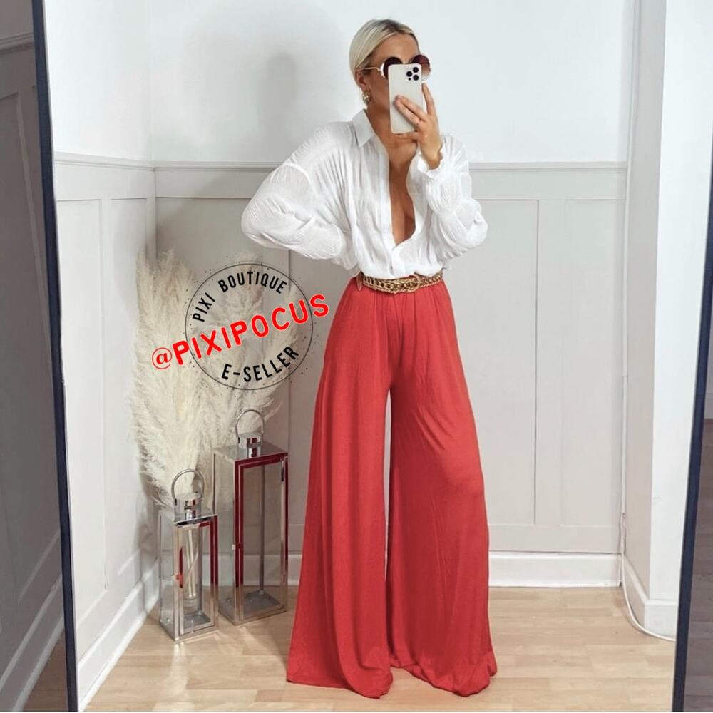 ZARA SATIN EFFECT FLOWY PANTS MARSALA XS